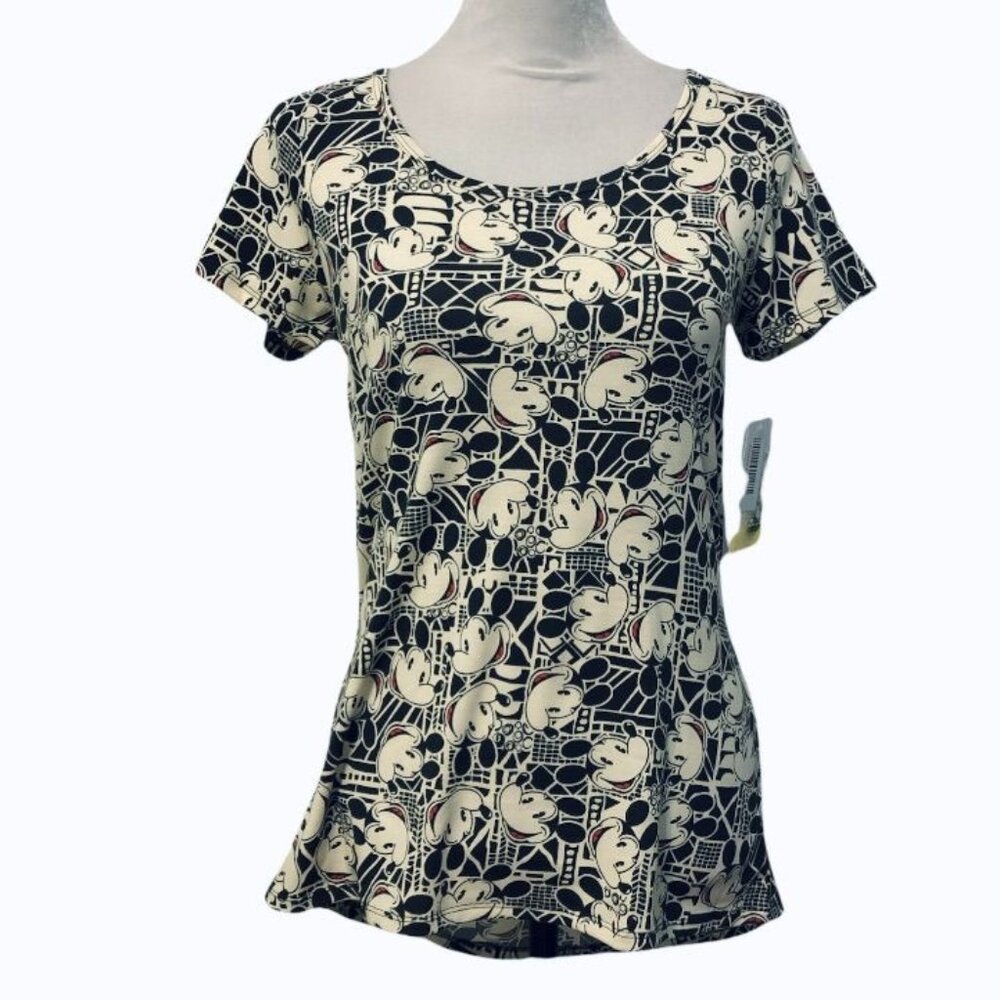 LuLaRoe Mickey Mouse Classic Tee High Low Short Sleeve Shirt White Charcoal XXS